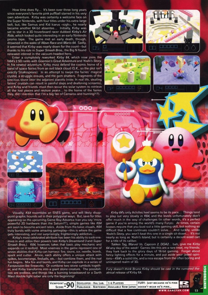 Scan of the review of Kirby 64: The Crystal Shards published in the ...